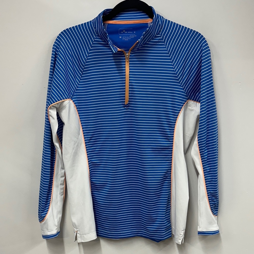Peter Millar Blue and White Striped Sun comfort base layer M